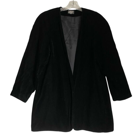 Vintage Velvet Open Front Jacket Duster Women’s L Black Fairy Boho Artsy Glam - Picture 1 of 11